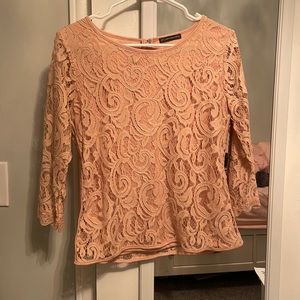 Adrianna Papell Long sleeve lace cream/pink blouse